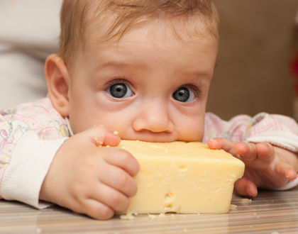 ребенок ест сыр большим куском