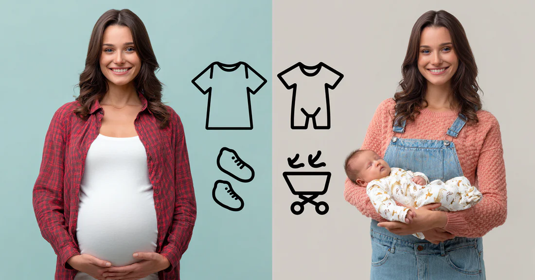 беременная и родившая мама укладывает спать малыша