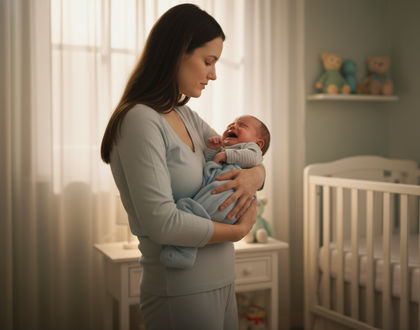 мама укачивает малыша