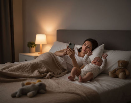 мама пытается уложить спать малыша