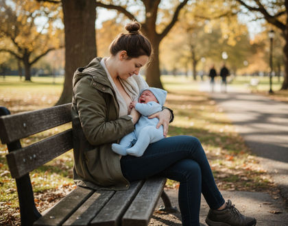 мама в парке с малышом